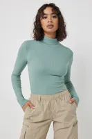 Ardene Super Soft Ribbed Turtleneck Top in Light Green | Size | Polyester/Elastane