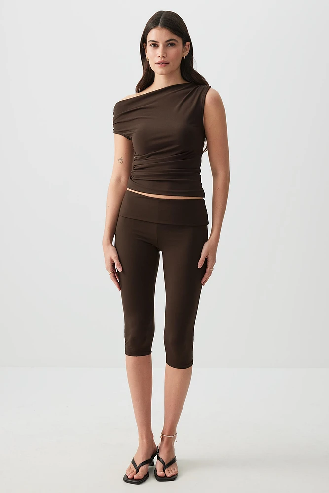 Ardene Foldover Capri Pants in Brown | Size | Polyester/Spandex