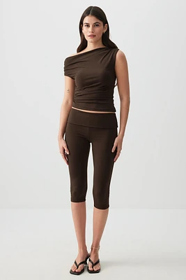 Ardene Foldover Capri Pants in Brown | Size | Polyester/Spandex