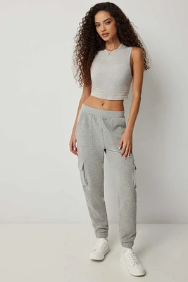 Ardene Cargo Sweatpants in Grey | Size | Polyester/Cotton | Fleece-Lined