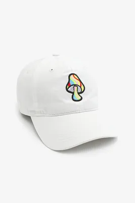 Ardene Cap with Colorful Mushroom Patch in White | 100% Cotton
