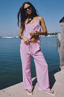 Ardene Striped Wide Leg Pants in Light Pink | Size Small | 100% Viscose