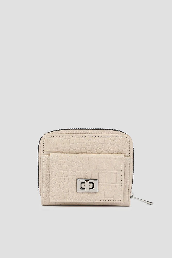 Ardene Small Turn Lock Wallet in Beige | Faux Leather/Polyester