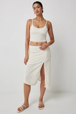 Ardene A.C.W. Crochet Lace Asymmetric Skirt in Beige | Size | Polyester/Spandex