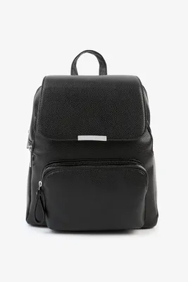 Ardene Flap backpack in Black | Faux Leather/Polyester