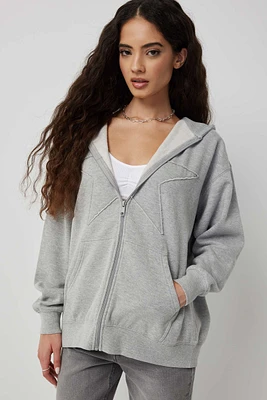 Ardene Oversized Zip-Up Hoodie in Light Grey | Size | Polyester/Cotton | Fleece-Lined