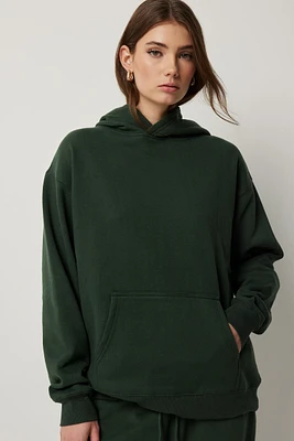 Ardene Solid Hoodie in Dark Green | Size | Polyester/Cotton | Fleece-Lined | Eco-Conscious