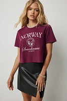 Ardene European Destination Crop T-Shirt in Burgundy | Size | 100% Cotton