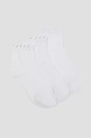 Ardene 3-Pack Ruffled Edge Demi Crew Socks in White | Polyester/Spandex