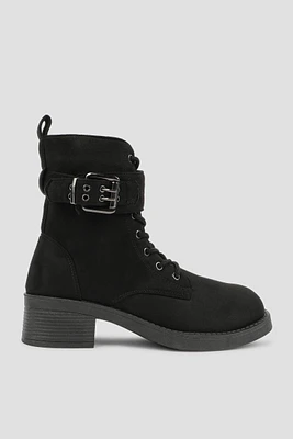 Ardene Mid Combat Boots with Buckle in | Size | Faux Suede | Eco-Conscious