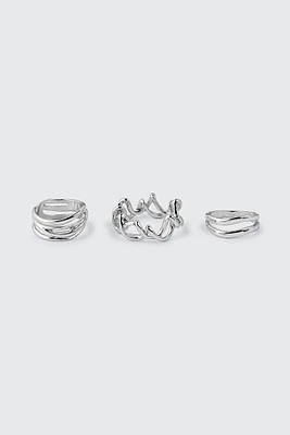 Ardene 3-Pack Wire Effect Rings in Silver | Size