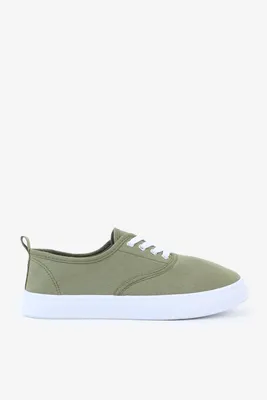 Ardene Canvas Low Top Sneakers in Khaki | Size | Cotton
