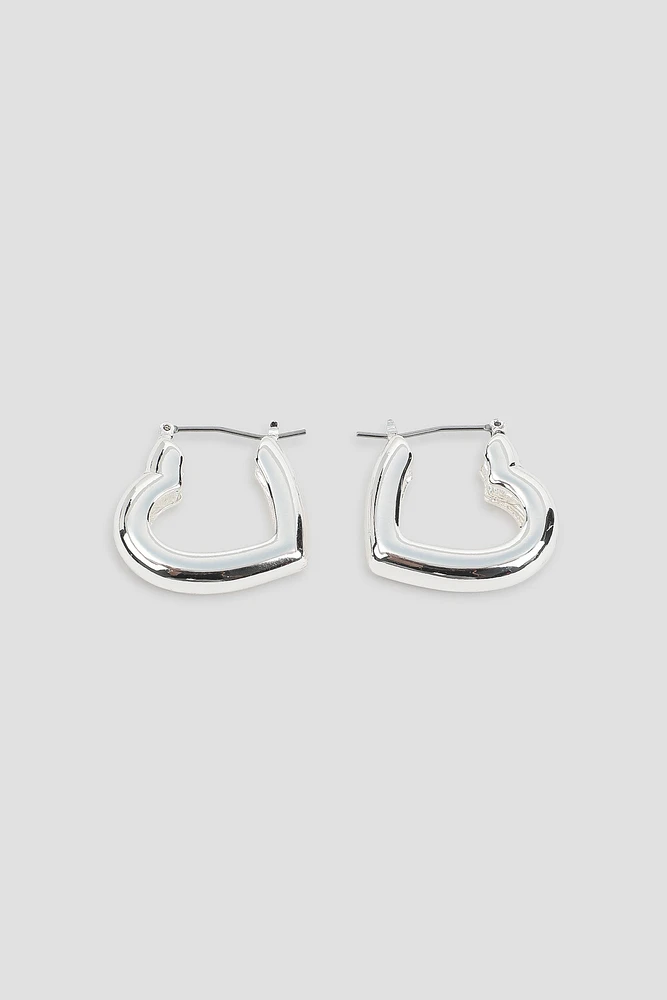 Ardene Thick Heart Shaped Hoops in Silver | Stainless Steel