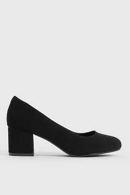 Ardene Faux Suede Block Heel Pumps in Black | Size | Faux Leather/Faux Suede | Eco-Conscious