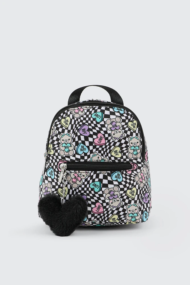 Ardene Kids Backpack with Heart Keychain in Black | 100% Recycled Polyester | Eco-Conscious