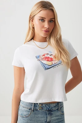 Ardene Crab Print Short T-Shirt in White | Size | Cotton/Elastane