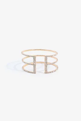 Ardene Rhinestone 3-Row Cuff Bracelet in Gold