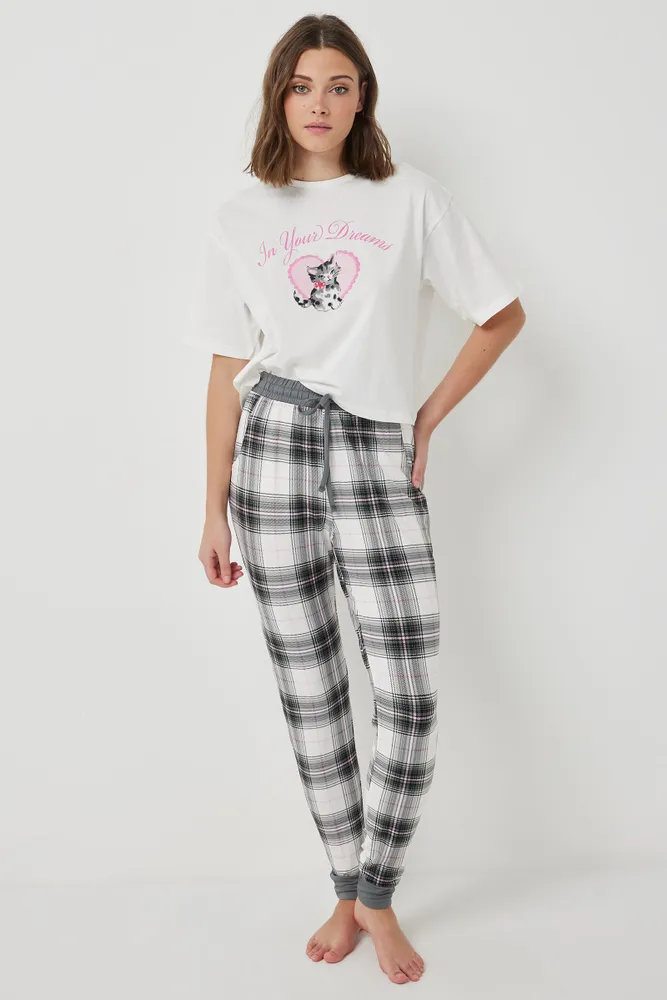 Ardene Super Soft Printed PJ Joggers in White | Size | Polyester/Spandex | Eco-Conscious