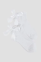 Ardene 2-Pack Demi Crew Socks with Bow Detail in White | Polyester/Spandex