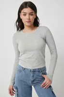 Ardene Basic Long Sleeve Cropped T-Shirt in Light Grey | Size | Cotton/Elastane