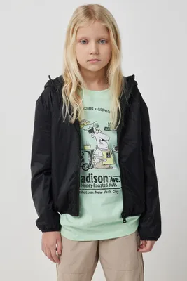 Ardene Kids Lightweight Hooded Jacket in Black | Size | Polyester
