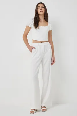 Ardene High Rise Linen Blend Pants in White | Size | Viscose