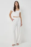 Ardene High Rise Linen Blend Pants in White | Size | Viscose