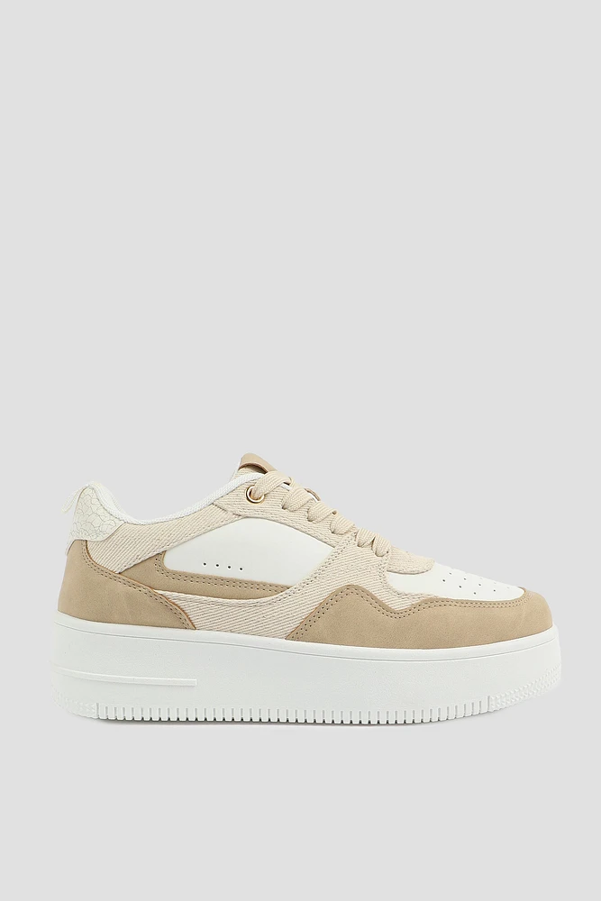 Ardene Thick Sole Court Sneakers in Beige | Size | Eco-Conscious