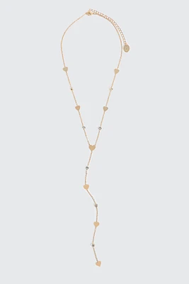 Ardene Crystal & Heart Lariat Necklace in Gold