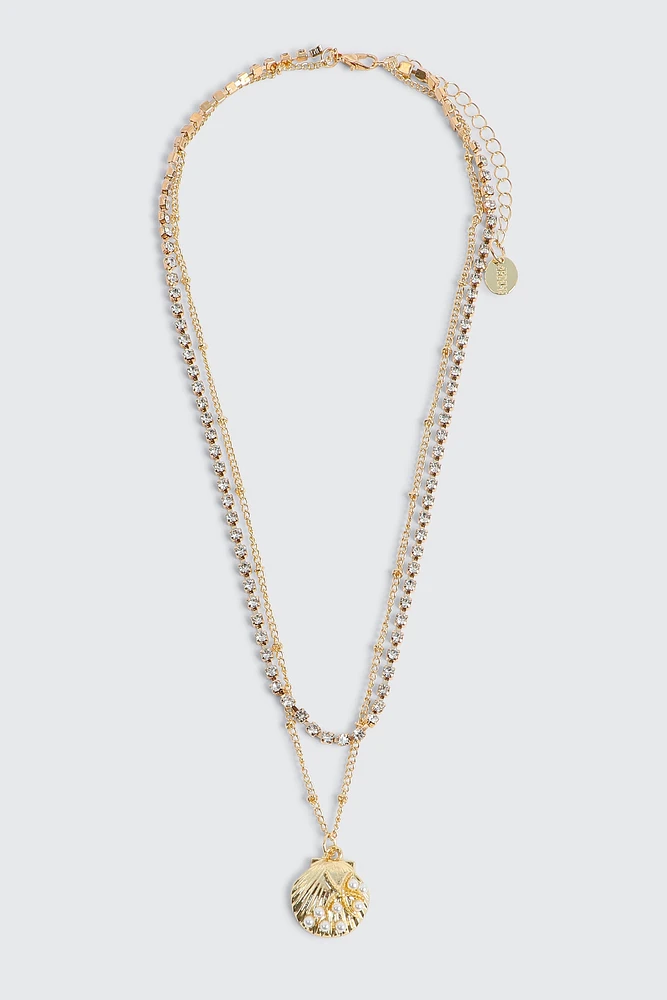 Ardene Tow-Row Seashell Necklace in Gold