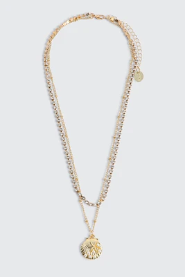 Ardene Tow-Row Seashell Necklace in Gold