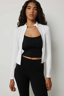 Ardene Butter Long Sleeve Zip Up Top in White | Size | Nylon/Elastane