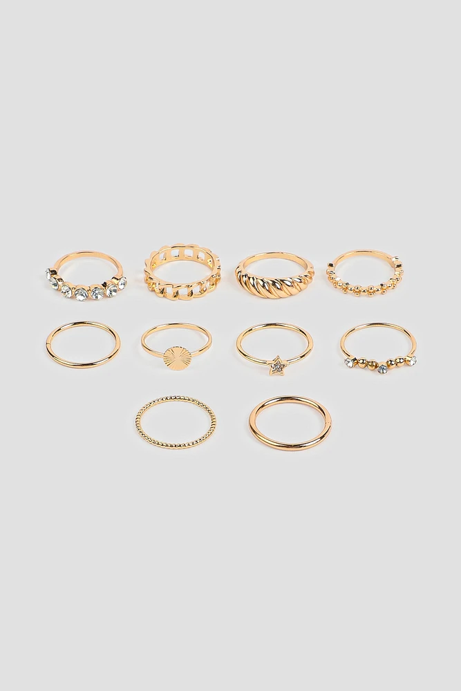 Ardene 10-Pack Assorted Gold Toned Rings | Size