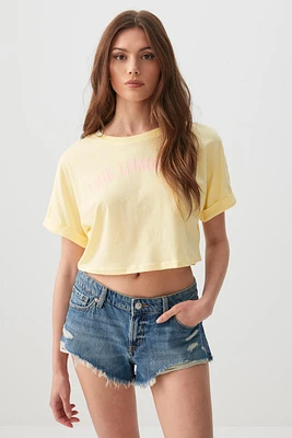 Ardene Ultra Crop Boxy Graphic T-Shirt in Light | Size | 100% Cotton/Viscose