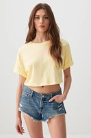 Ardene Ultra Crop Boxy Graphic T-Shirt in Light | Size | 100% Cotton/Viscose