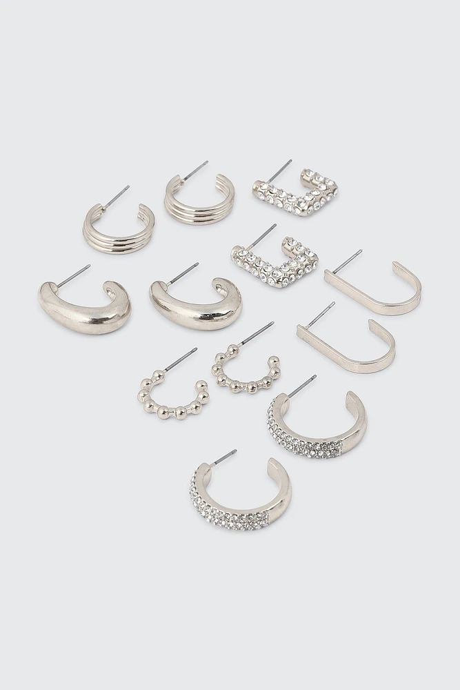 Ardene 6-Pack Assorted Hoop Earrings in Silver | Stainless Steel