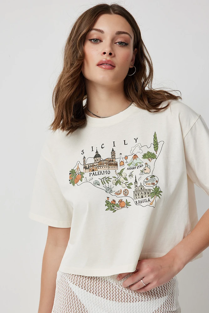 Ardene Boxy Graphic T-Shirt in Sand | Size | 100% Cotton