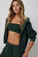 Ardene Solid Short ZIp-Up Hoodie in Dark Green | Size | Polyester/Cotton | Fleece-Lined | Eco-Conscious