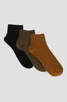 Ardene 3-Pack Ribbed Demi Crew Socks in Brown | Polyester/Spandex