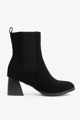 Ardene Flare Heel Chelsea Boots in Black | Size | Faux Suede