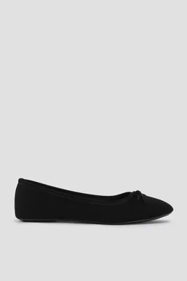 Ardene Ballet Flats with Bow in Black | Size | Faux Leather/Faux Suede