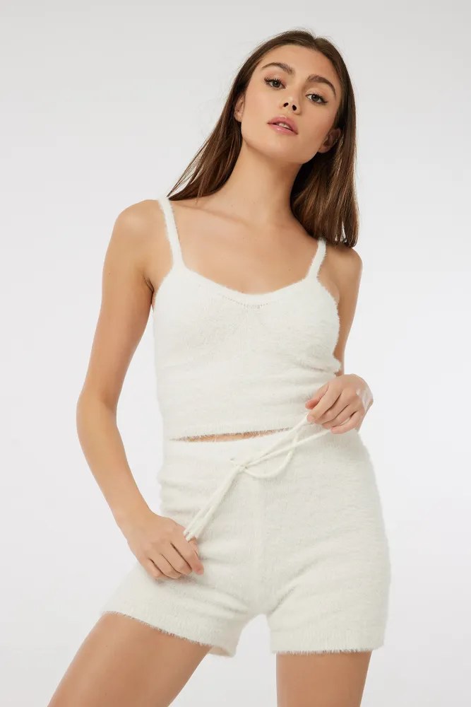 Ardene Fuzzy Lounge Shorts in White | Size | Polyester/Polyamide/Viscose