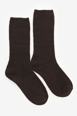 Ardene Wool blend Solid Socks in Brown | Polyester/Elastane