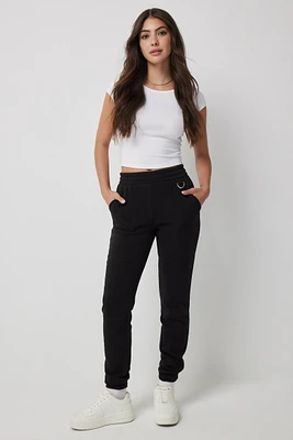 Ardene D-Ring Sweatpants in Black | Size | Fleece-Lined