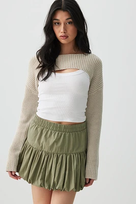 Ardene Pleated Bubble Mini Skirt in Khaki | Size | Nylon/Cotton