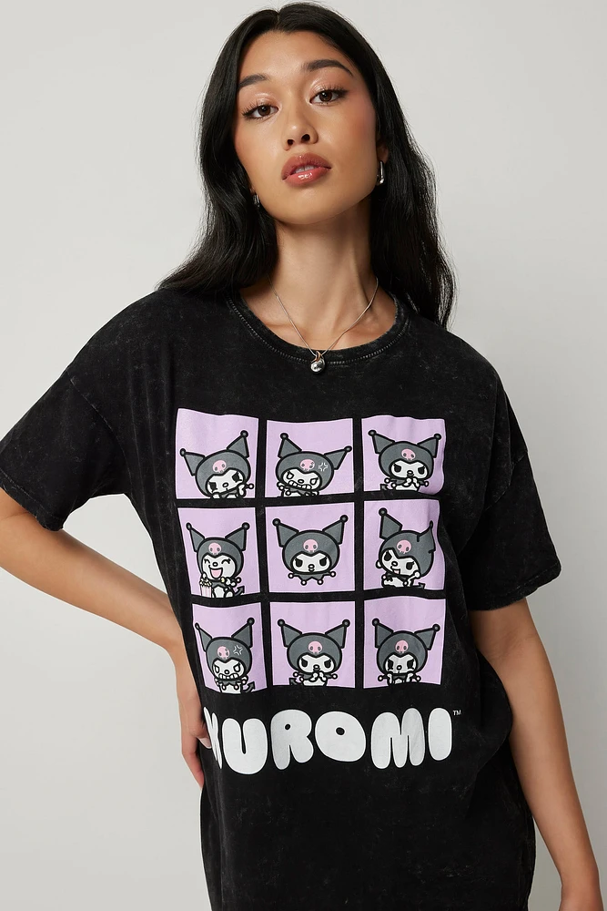 Ardene Acid Washed Kuromi T-Shirt in Black | Size | 100% Cotton