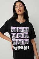 Ardene Acid Washed Kuromi T-Shirt in Black | Size | 100% Cotton