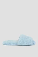 Ardene One Band Faux Fur Slippers in Light Blue | Size | Polyester