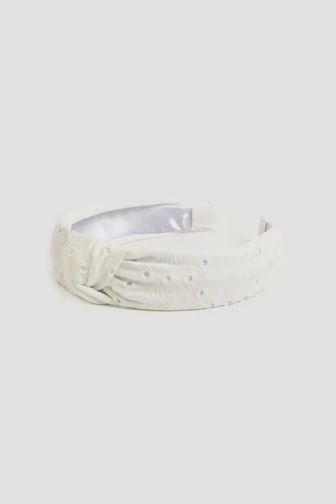 Ardene Knotted Eyelet Embroidered Headband in White