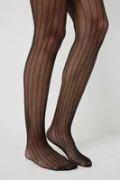 Ardene Striped Fishnet Tights in Black | Spandex/Polyamide